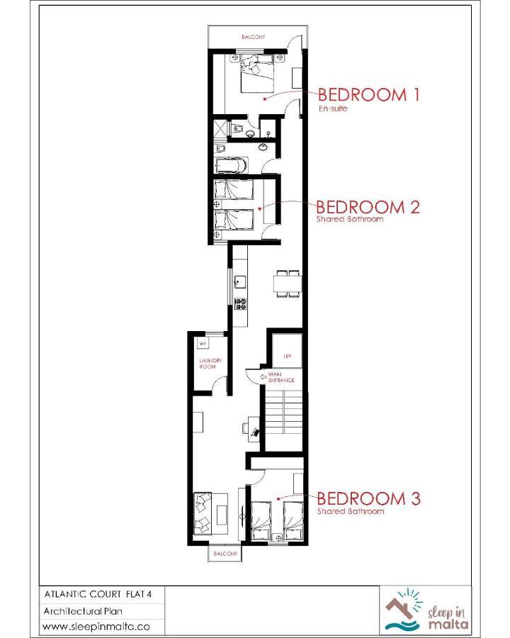 F4 Room 2, Private Room Two Single Beds Shared Bathroom Мсида Экстерьер фото